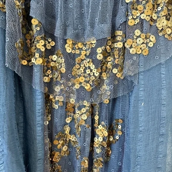 Free People Elisas Off the Shoulder Gold Sequin Blue Top XS SAMPLE - Picture 10 of 15